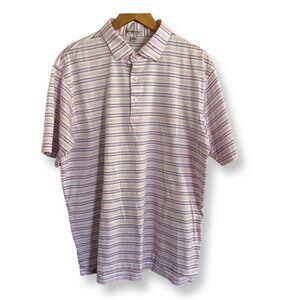 Peter Millar Mens Size Large Polo Shirt Pink Blue Stripes Short Sleeves